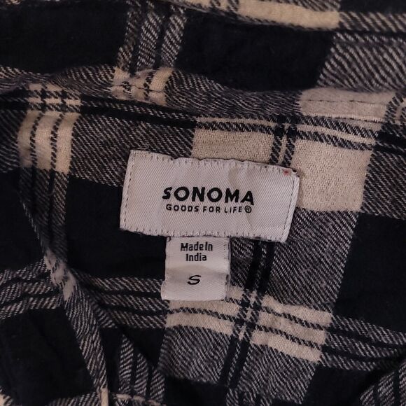 Sonoma Tartan Flannel Casual Button Up Shirt Mens Size Small S Black White - Picture 3 of 10